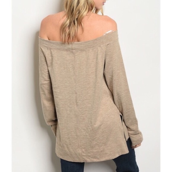 Mocha brown off shoulder long sleeve knit top Small S Medium M - Picture 3 of 5